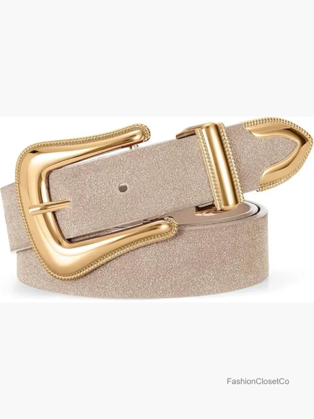 Western Suede Leather Belt with Retro Gold Buckle for Jeans & Dresses